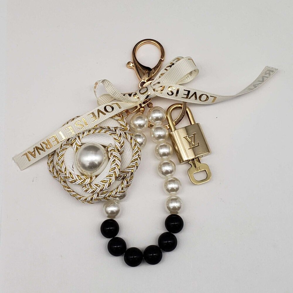 LV Gold Padlock 🔑 Authentic Louis Vuitton Charm + Unbranded Flower Keychain